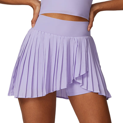 Sollinarry Casual Pleated Sports Skirt Women Faux Two Piece Quick Drying Tennis Culottes Anti Exposure Fitness Skirt - Wanita Store
