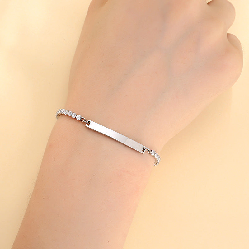 Simple Full Diamond Titanium Steel Bracelet Women DIY Lettering Stainless Steel Bracelet - Wanita Store