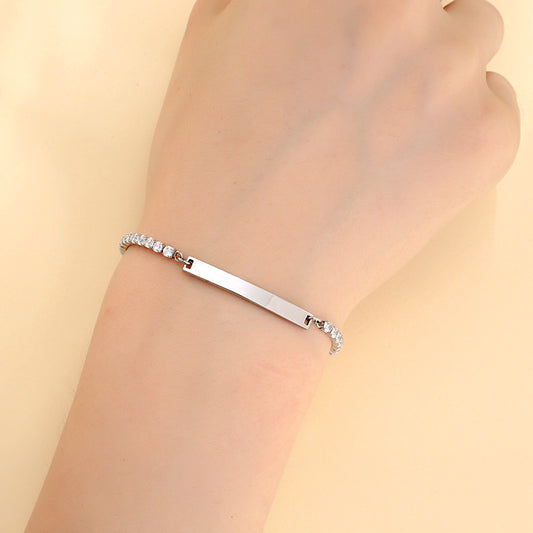 Simple Full Diamond Titanium Steel Bracelet Women DIY Lettering Stainless Steel Bracelet - Wanita Store
