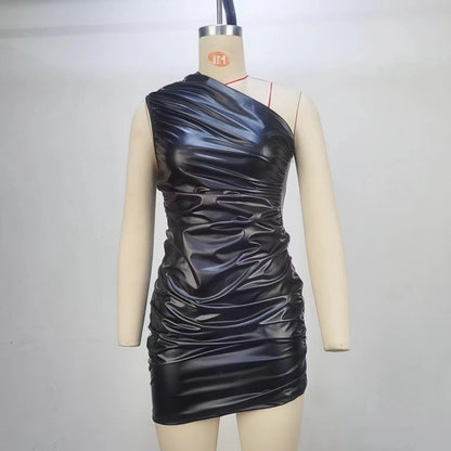 Women Clothing Summer Sleeveless Shoulder Pleated Waist Tight Sheath Dress - Wanita Store