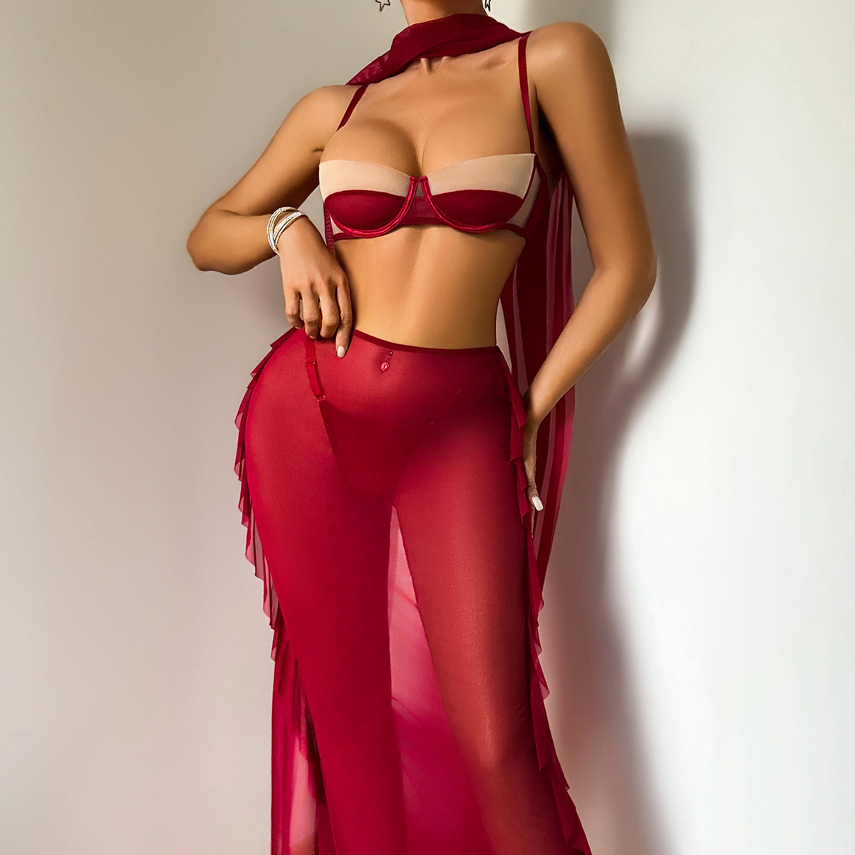 Sexy Mesh Body Shaping Sexy Thin Underwear Split See through Scarf