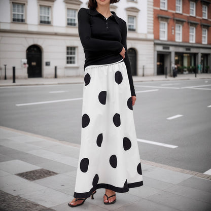 High Waist Fall Big Polka Dot Women French Elegant Fashionable Skirt - Wanita Store