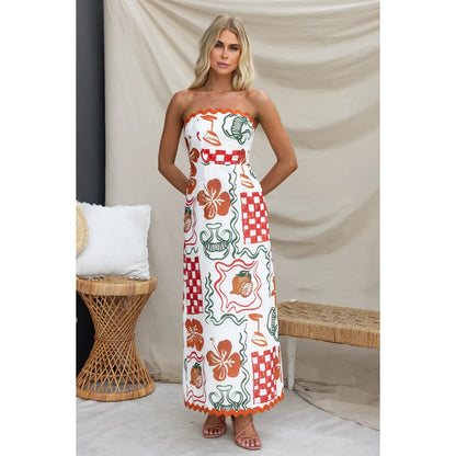 Spring Summer Chest Wrapped Pleated Casual Dress Vacation Loose Women Wear Dress - Wanita Store