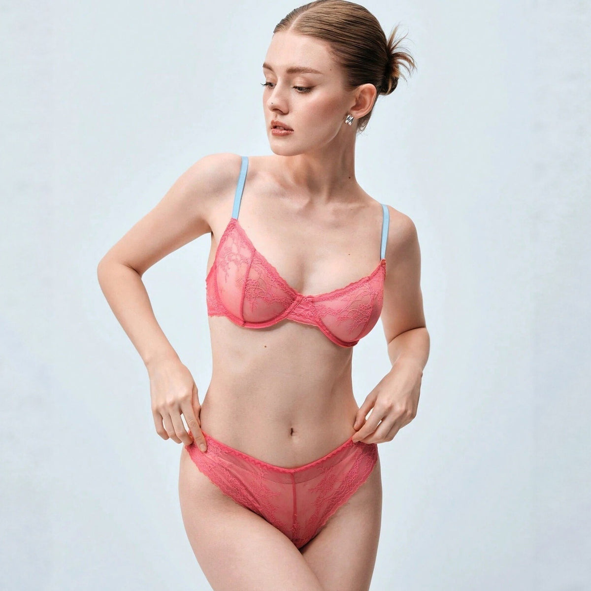 Sexy Underwear Lace Jacquard Steel Ring Gathering Bra Sexy See through Panties Set