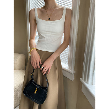 Comes With Chest Pad French Square Collar Wide Shoulder Strap Cover Supernumerary Breast Sling Beautiful Vest Spring Summer - Wanita Store
