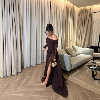Spring Summer Women Clothing Tube Top Stitching Lace Long Sleeve Big Hem Elegance Retro Dress - Wanita Store