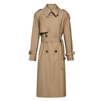 Element Autumn Winter British Double Breasted Loose Drooping Extended Trench Coat for Women - Wanita Store