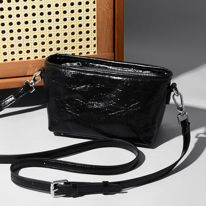 Leather Bag Simple Crack Messenger Bag Special Interest Shoulder Bag Large Capacity Bucket Bag Women - Wanita Store