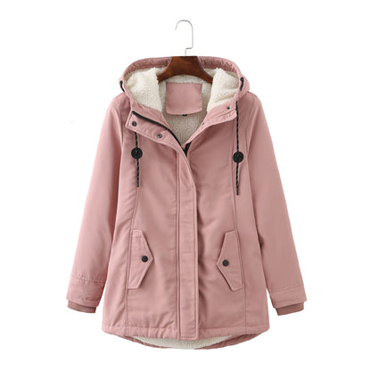 Ladies Hooded Lambswool Parka Winter Warm Waist Women Cotton-Padded Coat - Wanita Store