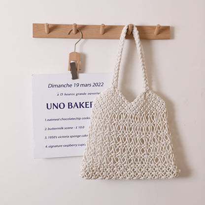 Hollow Out Cutout One Shoulder Cotton Thread Woven Bag Floral Straw Bag Vacation Beach Bag Women Bag - Wanita Store