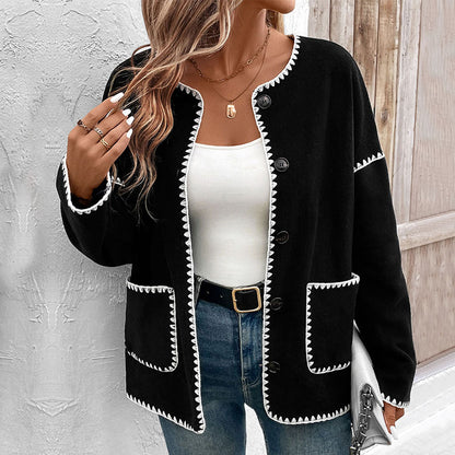 Autumn Winter Women Clothing Loose Color Matching Polar Fleece Jacket Women - Wanita Store