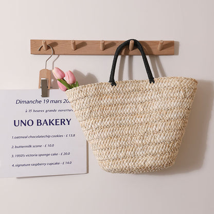 Large Capacity Straw Bag All Match Simple Portable Natural Grass Hand Woven Bag Women Vacation Beach Bag - Wanita Store