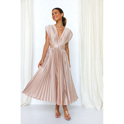 Spring Summer Sexy Pleated Dress Casual Loose Zip Sleeveless Dress - Wanita Store