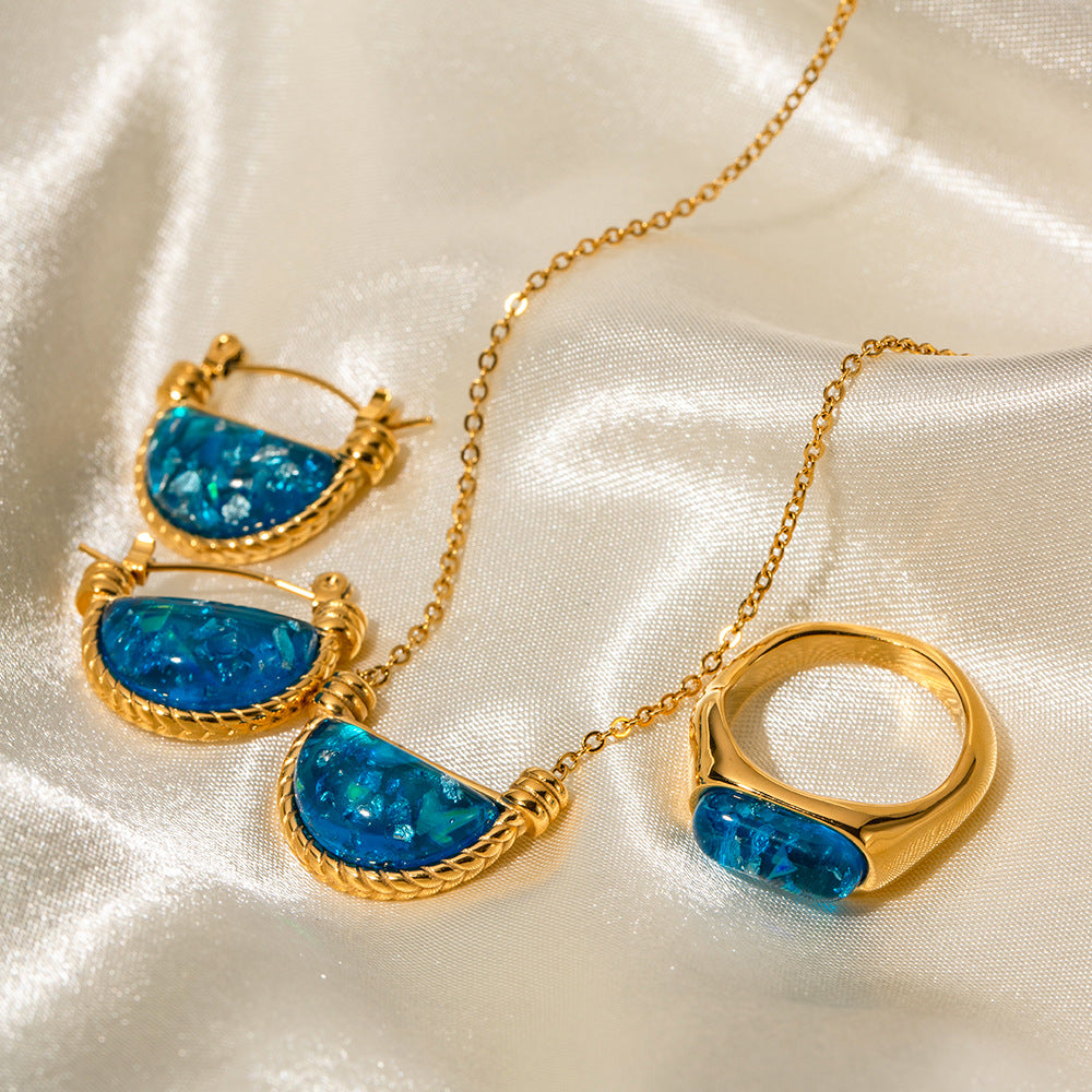 Retro Natural Blue Resin Fan Basket Embellished Necklace Women Accessories - Wanita Store