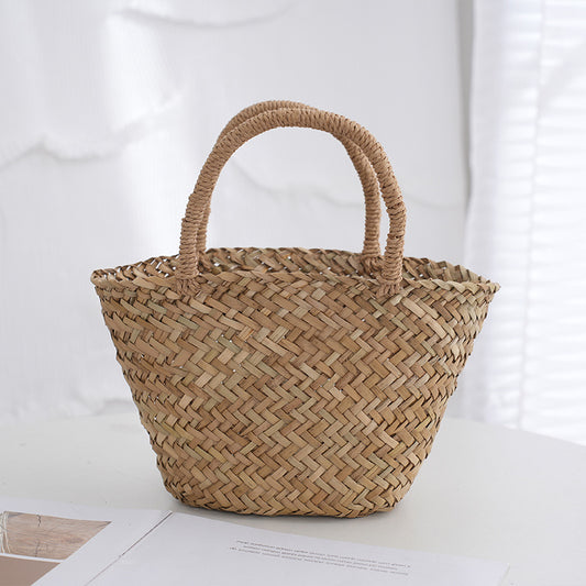 Natural Mitsubishi Grass Hand Woven Bag Straw Bag Simple Handbag Hand Bag Vegetable Basket Bag Women
