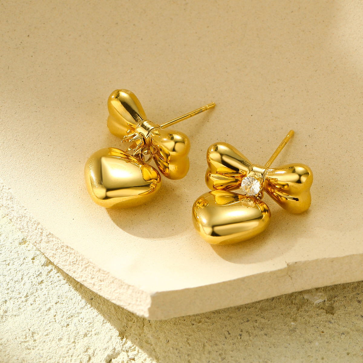 Cool Zircon Bow Titanium Steel Earrings Women Simple All Match Love Stainless Steel Studs - Wanita Store