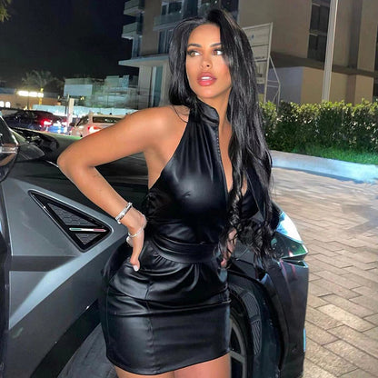 Autumn Winter Women Clothing Backless Sexy Low Cut Slim Fit Belt Sheath Dress Women - Wanita Store