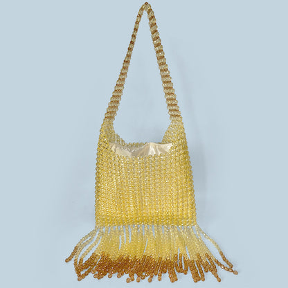 Western Pull Metal High Quality Bag Special Interest Design Tassel Handmade Beaded Dark Cool Underarm Bag - Wanita Store