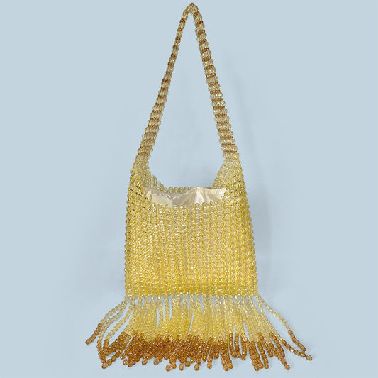 Western Pull Metal High Quality Bag Special Interest Design Tassel Handmade Beaded Dark Cool Underarm Bag