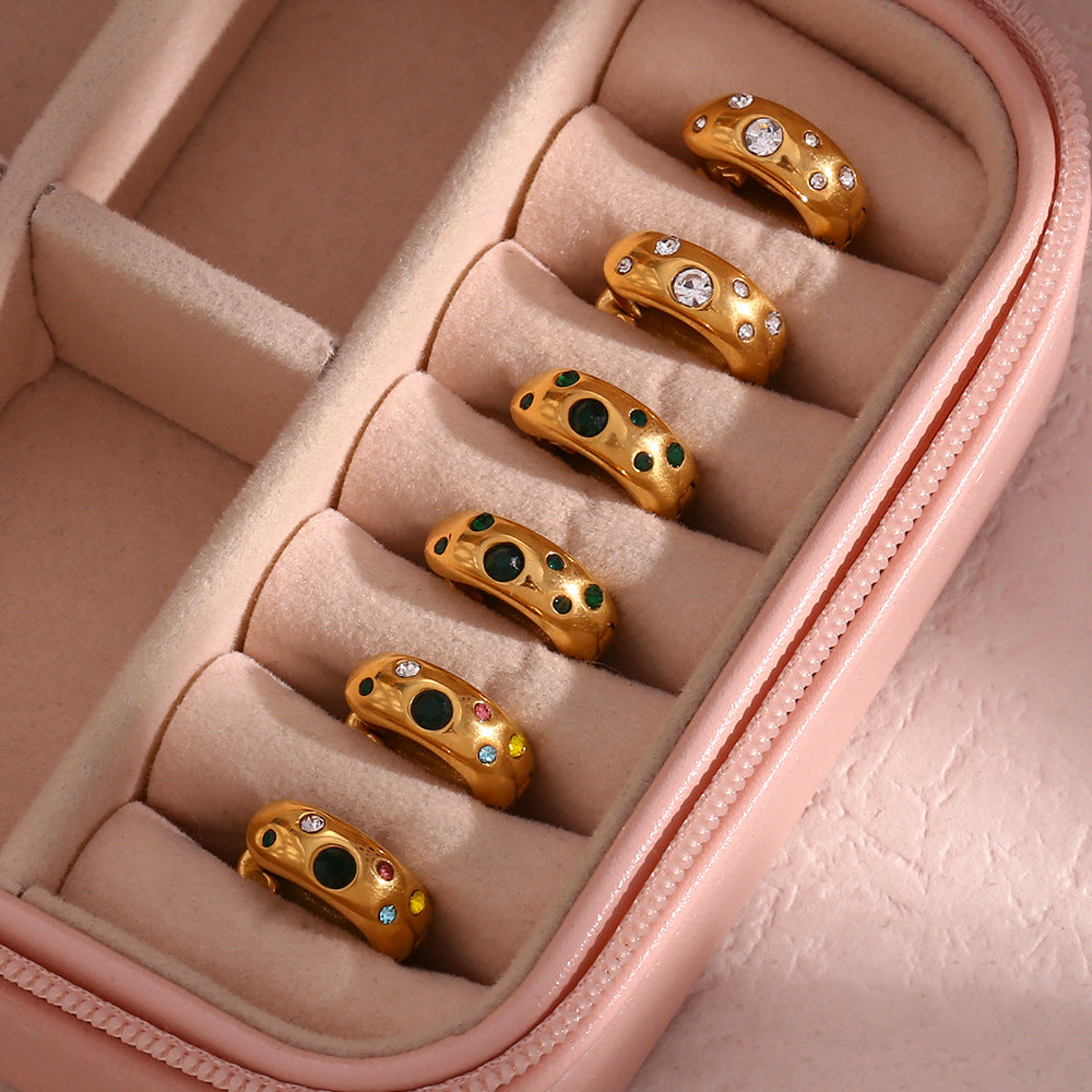 Popular Light Luxury Earrings Jewelry Stainless Steel Niche round Coarse Bread Zircon Earrings Accessories - Wanita Store