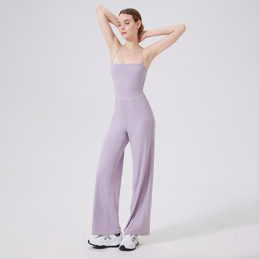 Autumn Winter Tight Nude Feel Yoga Clothes with Chest Pad Halter Two Way Wear Sports Fitness Running One Piece Straight Leg Pants