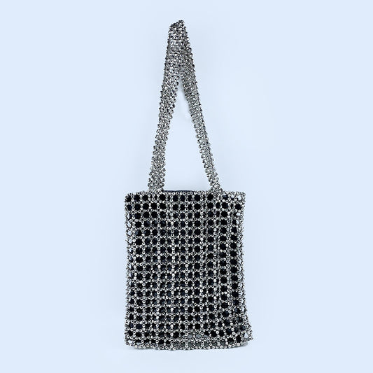 One Shoulder Vacation Hand Woven Metal Beads Steamed Crystal Bun Pearl Bag the Darker the More Beautiful