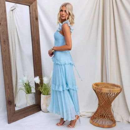 Summer Women Clothing Solid Color Elegant Graceful Ruffled Dress - Wanita Store