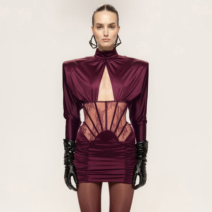 Vestido elegante de satén elástico ceñido a la cadera, otoño/invierno