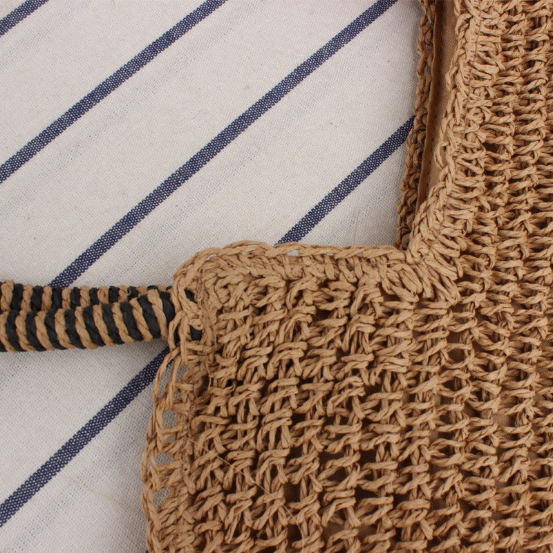 Solid Color Handmade Woven Bag Mori Simple One-Shoulder Straw Bag Summer Beach Bag