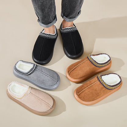 Baotou Fluffy Slippers Autumn Winter Ethnic Cotton Slippers Men Women Couple Warm Rubber Thick-Soled Cotton Slippers - Wanita Store