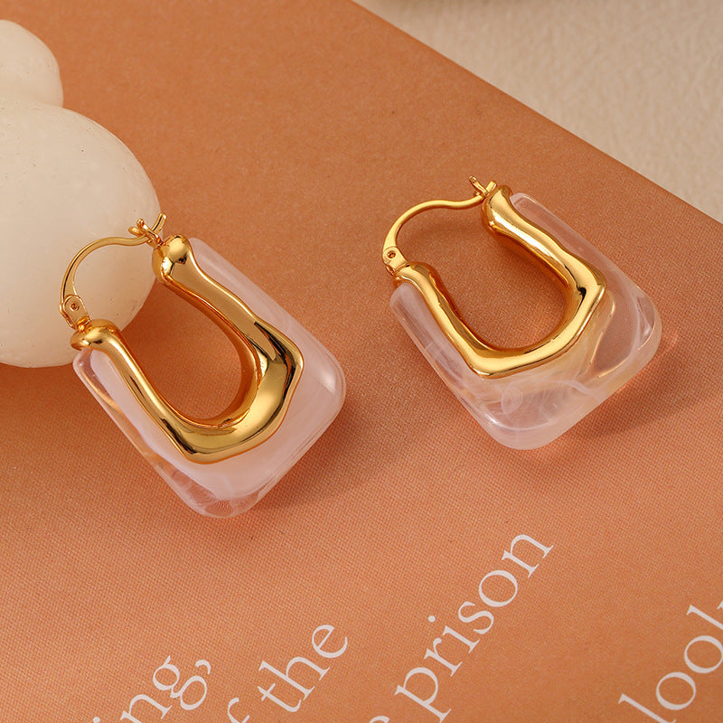 Retro U Shaped Acrylic Earring Eardrop High Sense French Simple Exquisite Ear Clips Earrings Women - Wanita Store
