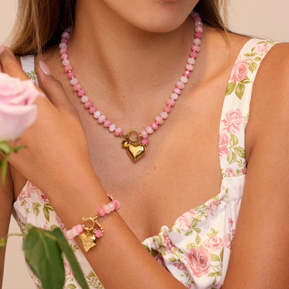 Simple All Match Office Elegant Jewelry Stainless Steel 18K Gold Plating Natural Stone Necklace Bracelet - Wanita Store