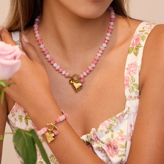 Simple All Match Office Elegant Jewelry Stainless Steel 18K Gold Plating Natural Stone Necklace Bracelet - Wanita Store
