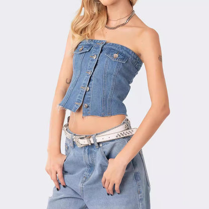 Supply Sexy Slim Waist Denim Vest Women - Wanita Store