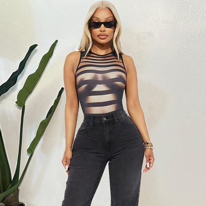 Sexy Sleeveless Printed High Elastic Jumpsuit Sexy Top - Wanita Store