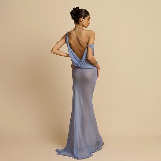 Summer Women Clothing Sexy Mesh See through Halter Backless Slim Maxi Dress