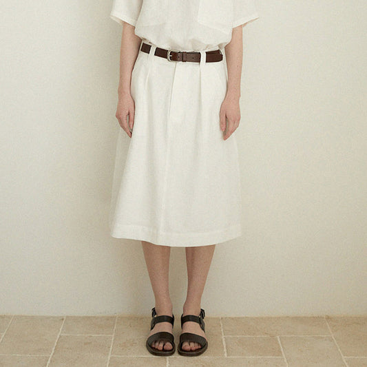 Pure Linen A line Skirt Women Summer High Waist Skirt Old Money Slimming Loose Straight Dress over the Knee Office Mid Skirt (no belt)