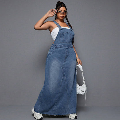 Plus Size Women Clothing Denim Cool Spicy Suspender Skirt - Wanita Store