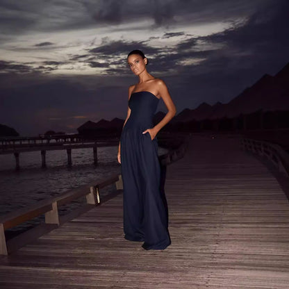 Women Casual Backless Slim Fit Smocking Jumpsuit - Wanita Store
