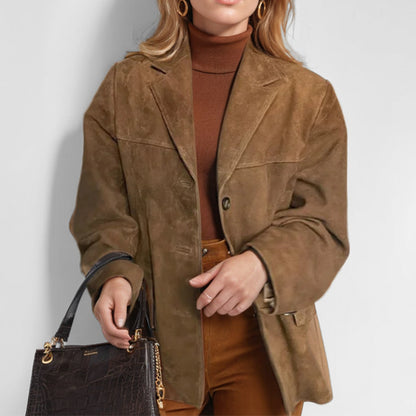 Autumn Women Clothing Elegance Retro Brown Loose Pockets Long Sleeve Blazer Women - Wanita Store