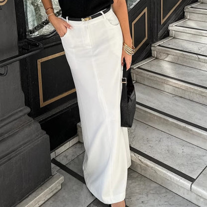 Spring Summer White Elegant Straight Casual Skirt All Match Maxi Dress Women - Wanita Store