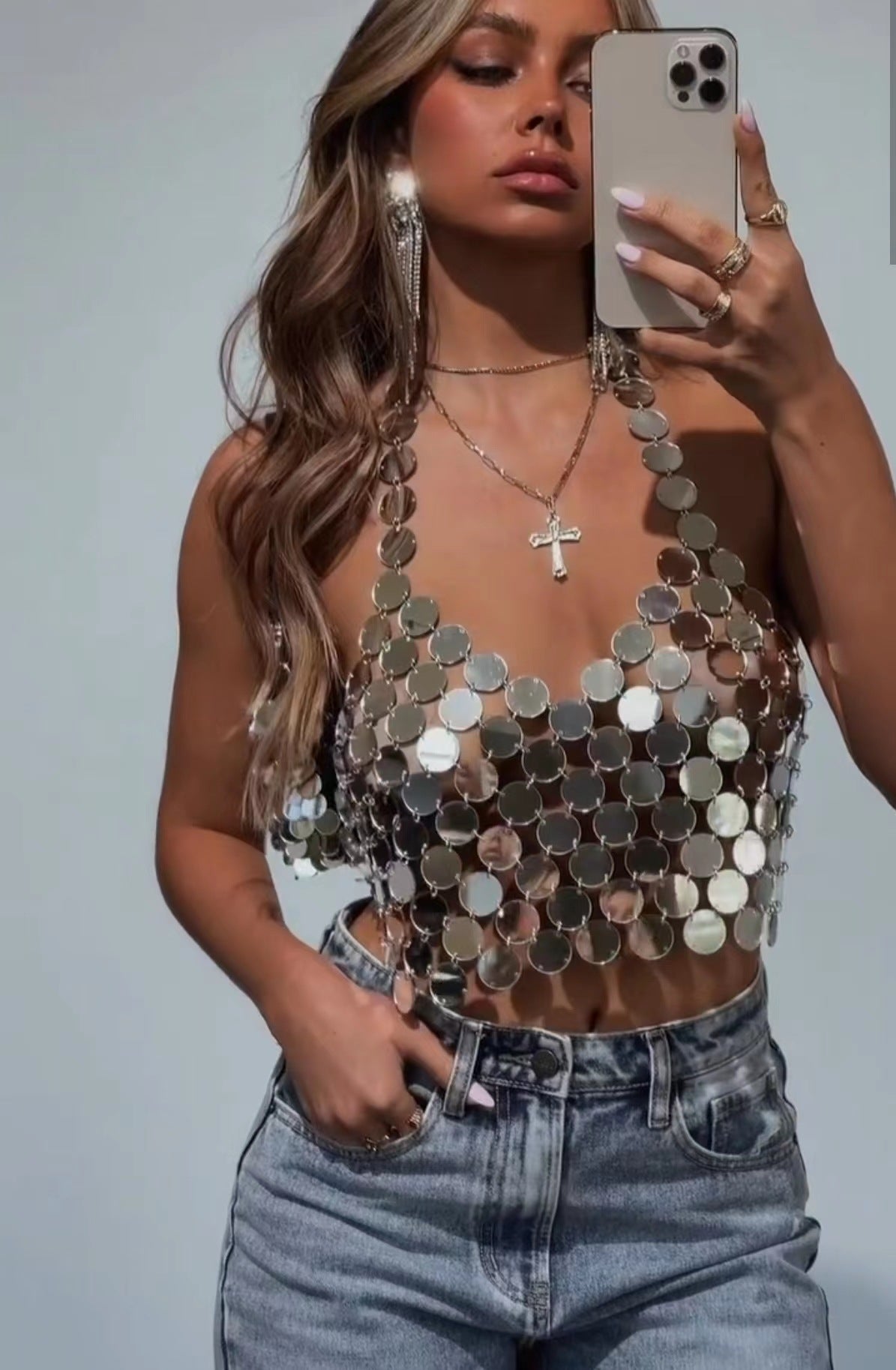 Summer Jewelry Punk Sexy Hand Stitching Acrylic Camisole - Wanita Store