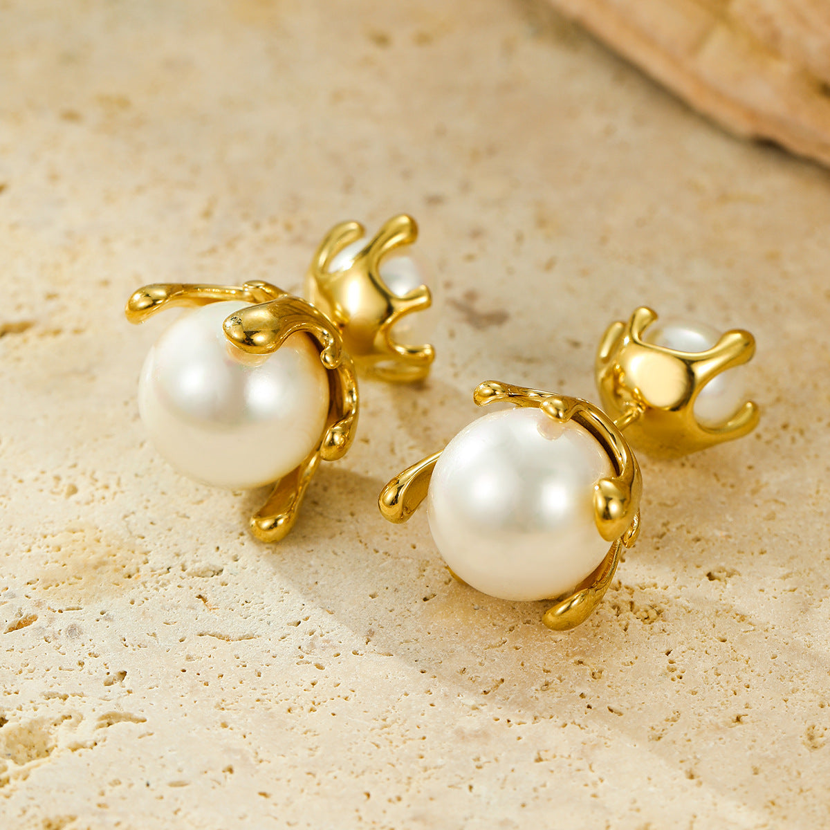 French All Matching Retro Titanium Steel One for Dual Wear Pearl Stud Earrings Personality Trend Light Luxury Earrings Women - Wanita Store