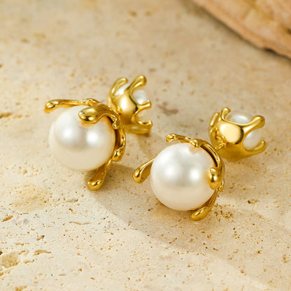 French All Matching Retro Titanium Steel One for Dual Wear Pearl Stud Earrings Personality Trend Light Luxury Earrings Women - Wanita Store