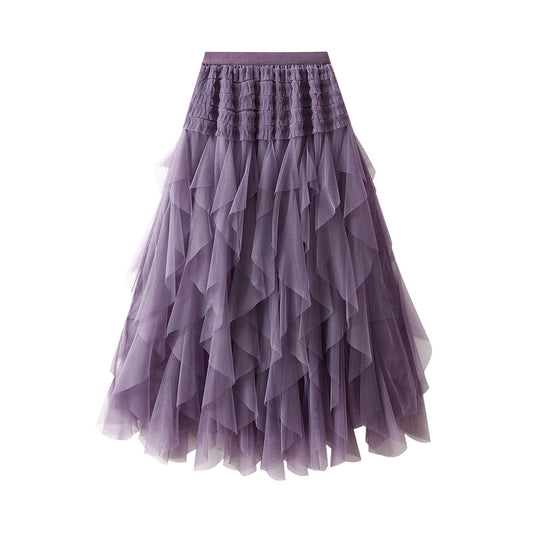 Mesh Anti Aging Super Fairy Slimming Pettiskirt Irregular Asymmetric Skirt Tiered Dress
