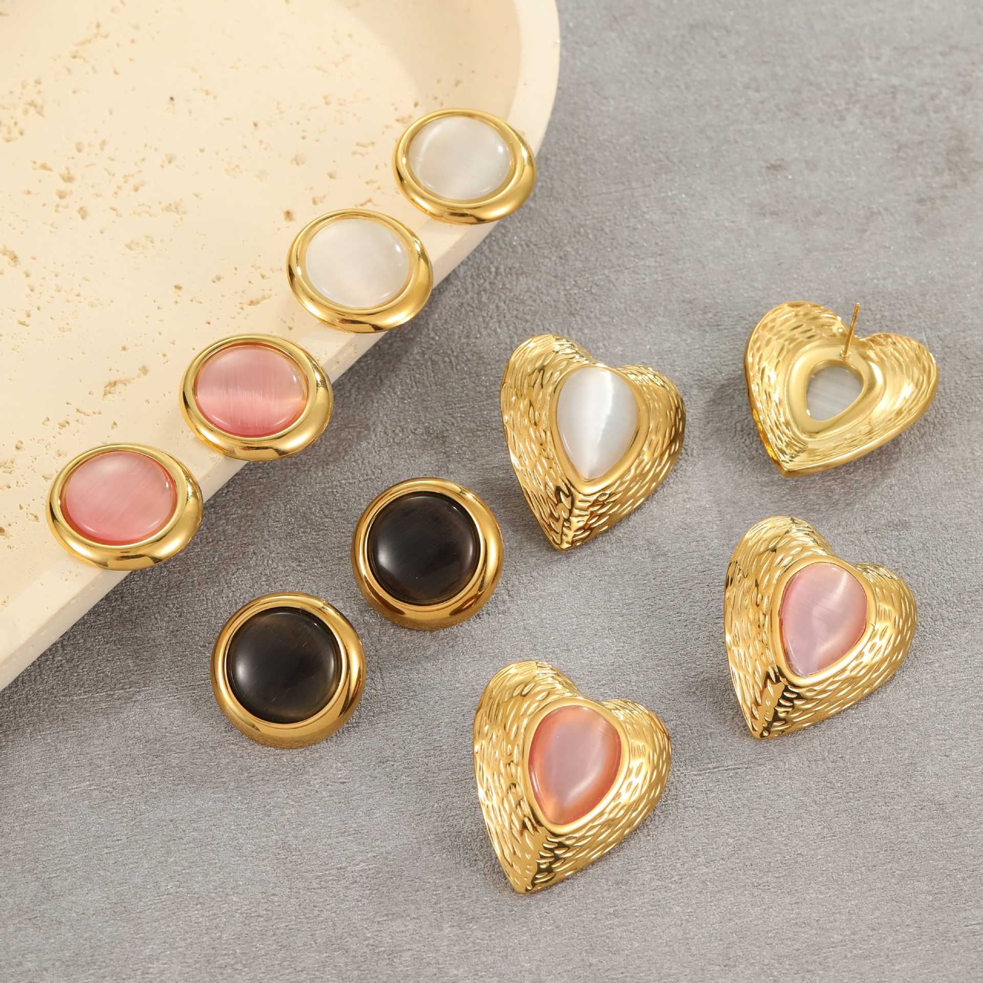 Titanium Steel Earrings Love Heart Shaped Cat Eye Earrings Open Ring High Sense Ornament - Wanita Store