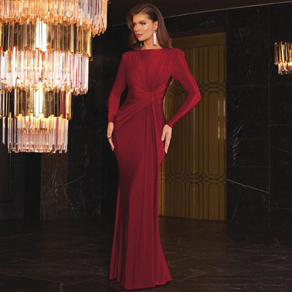 Women Evening Dress Autumn Slim Fit Round Neck Long Sleeves Dress - Wanita Store