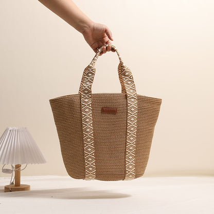 Large Capacity Tote Straw Bag Niche Hand Carrying Woven Bag Women Vacation Beach Bag Handbag - Wanita Store