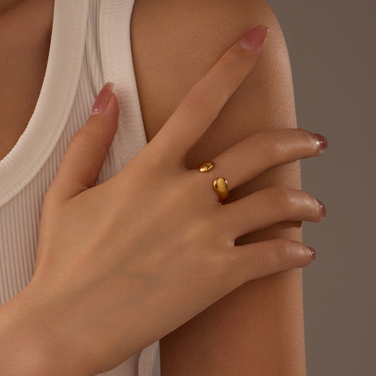 Cold 18K Gold Geometric Abstract Irregular Asymmetric Titanium Steel Ring Open Stainless Steel Ring Accessories - Wanita Store