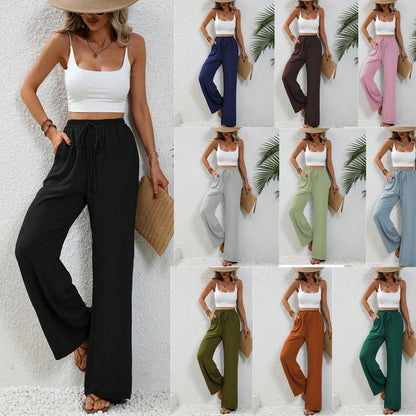 Women Clothing Spring Summer Solid Color Mop Wide Leg Pants Casual Pants - Wanita Store